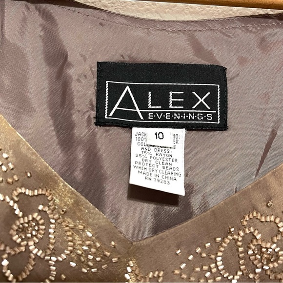 Alex Evenings Woman Bronze Floral Beads Gown Dress Size 10 - Picture 5 of 13